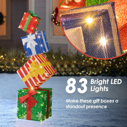 48 Inches Lighted Stacked Gift Boxes, LED Lights, Decorative Bows, Multicolor Christmas Decor & Accessories at Gallery Canada