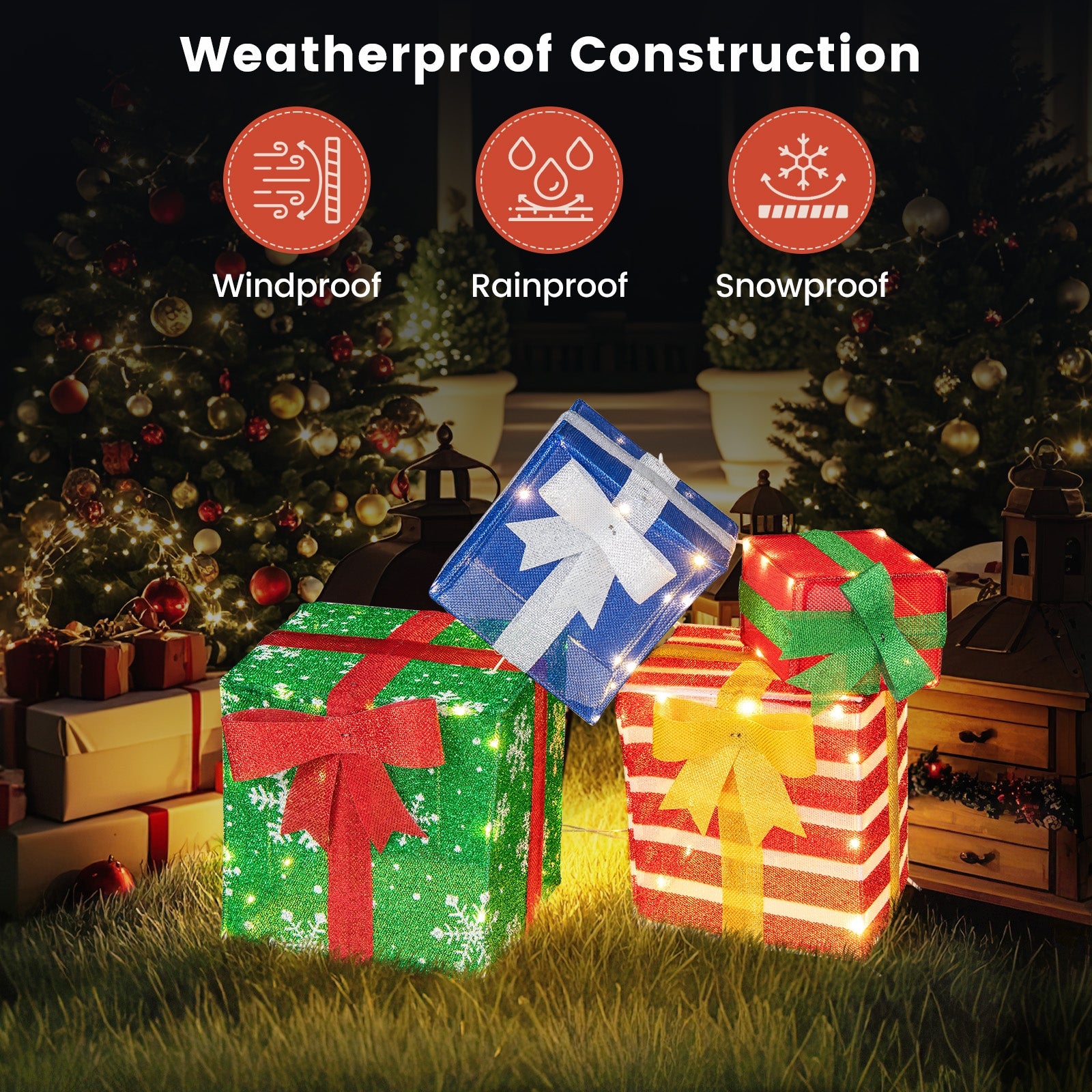 48 Inches Lighted Stacked Gift Boxes, LED Lights, Decorative Bows, Multicolor Christmas Decor & Accessories at Gallery Canada