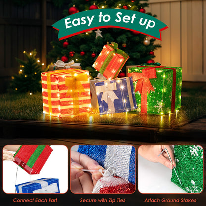 48 Inches Lighted Stacked Gift Boxes, LED Lights, Decorative Bows, Multicolor Christmas Decor & Accessories at Gallery Canada