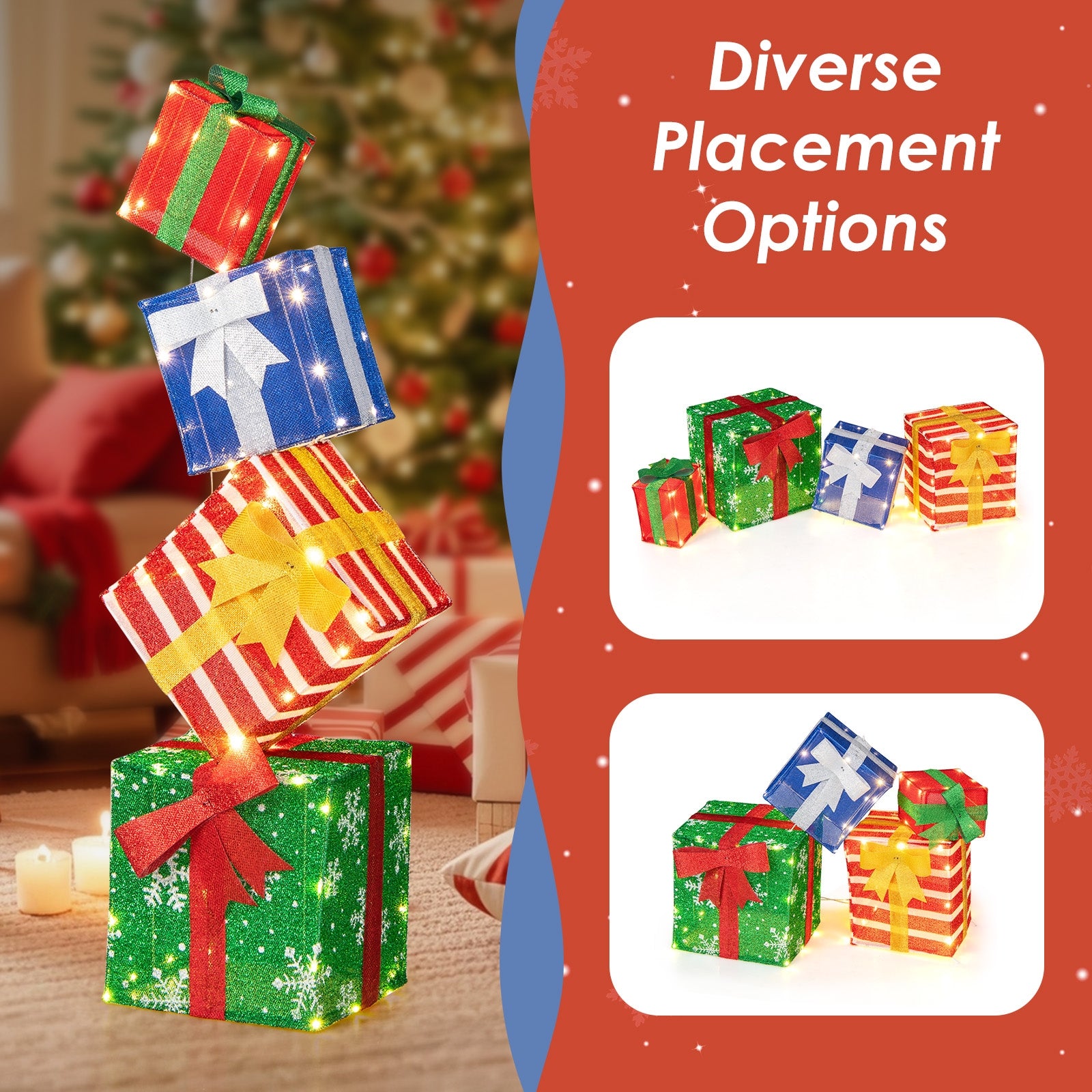 48 Inches Lighted Stacked Gift Boxes, LED Lights, Decorative Bows, Multicolor Christmas Decor & Accessories at Gallery Canada