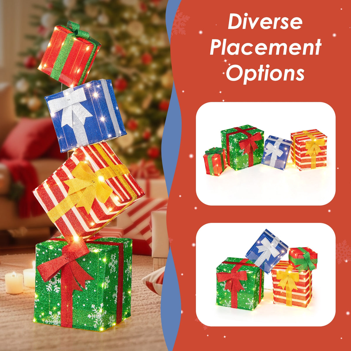 48 Inches Lighted Stacked Gift Boxes, LED Lights, Decorative Bows, Multicolor Christmas Decor & Accessories at Gallery Canada