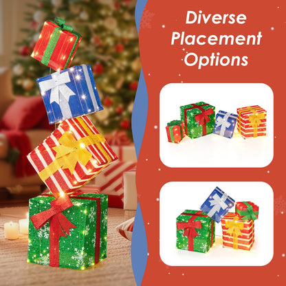 48 Inches Lighted Stacked Gift Boxes, LED Lights, Decorative Bows, Multicolor Christmas Decor & Accessories at Gallery Canada