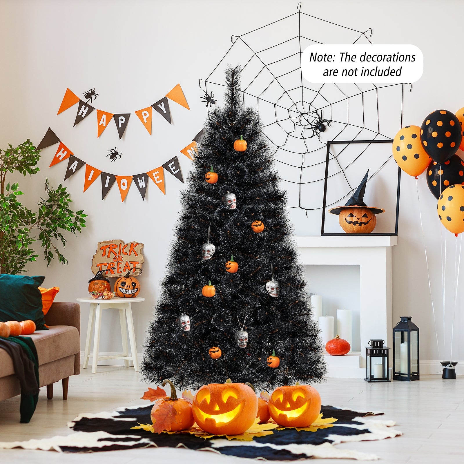 6/7/8 Feet Black Artificial Halloween Christmas Tree with PVC Branch Tips and 210/320/450 Cool White LED Lights-S, Black Christmas Tree at Gallery Canada