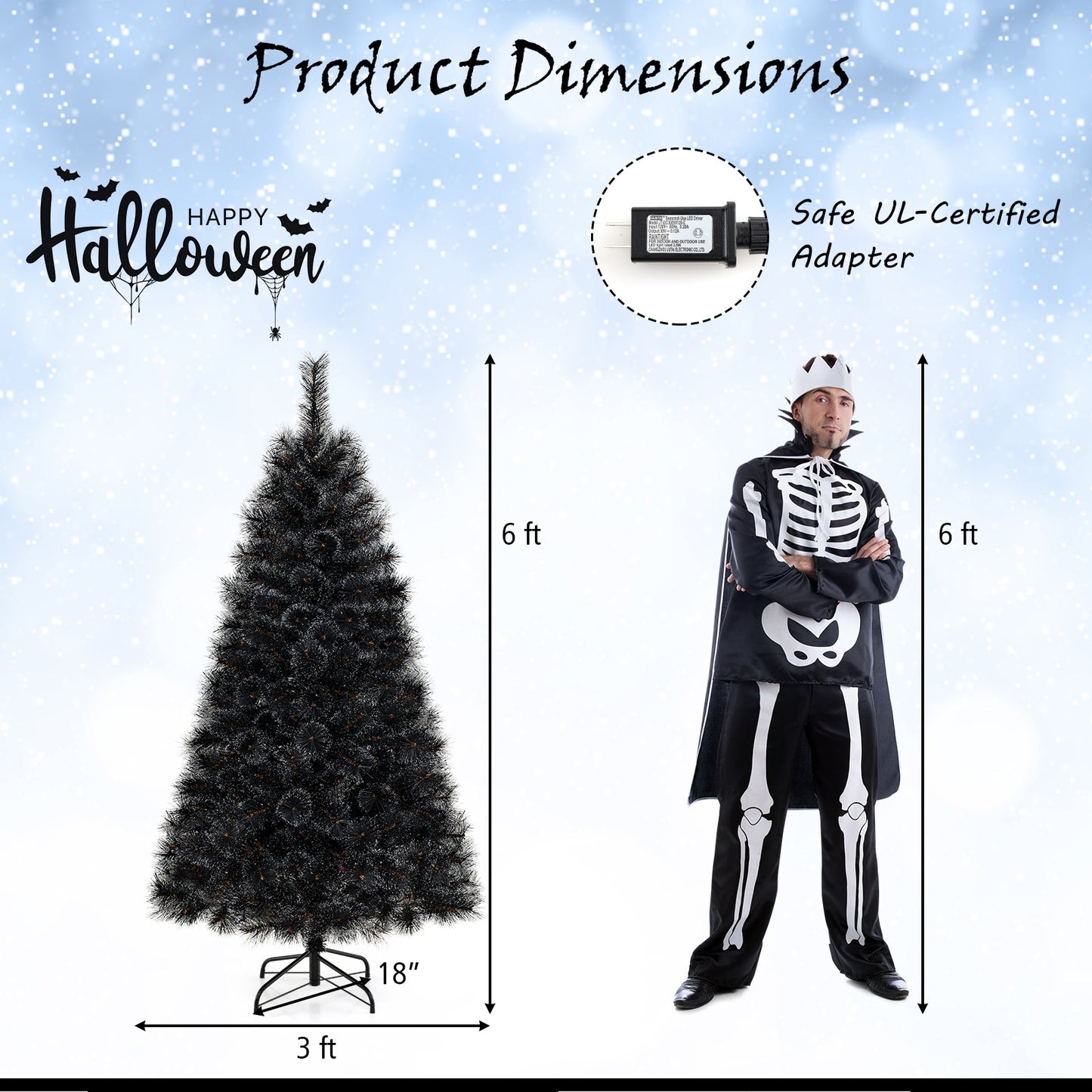 6/7/8 Feet Black Artificial Halloween Christmas Tree with PVC Branch Tips and 210/320/450 Cool White LED Lights-S, Black Christmas Tree at Gallery Canada