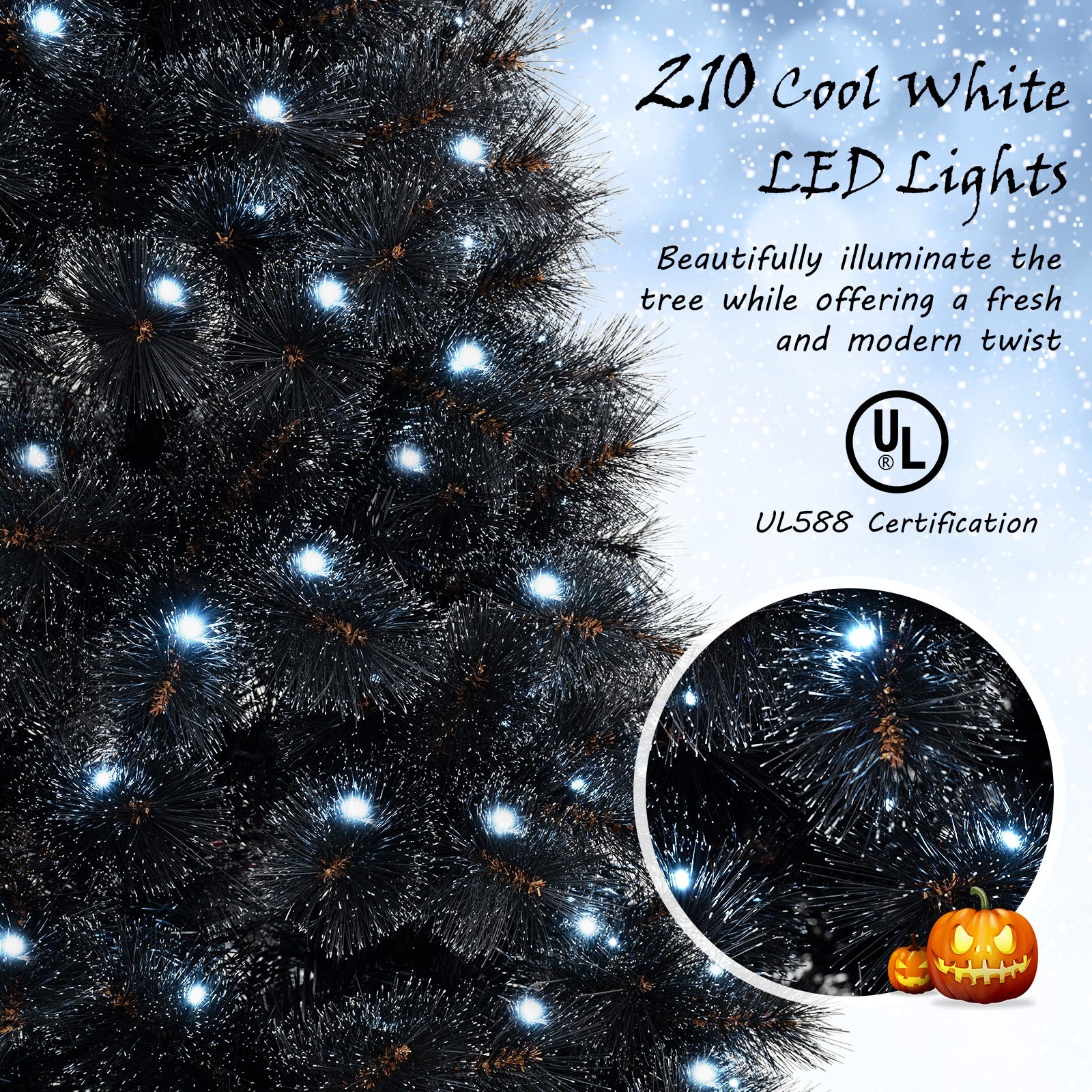6/7/8 Feet Black Artificial Halloween Christmas Tree with PVC Branch Tips and 210/320/450 Cool White LED Lights-S, Black Christmas Tree at Gallery Canada