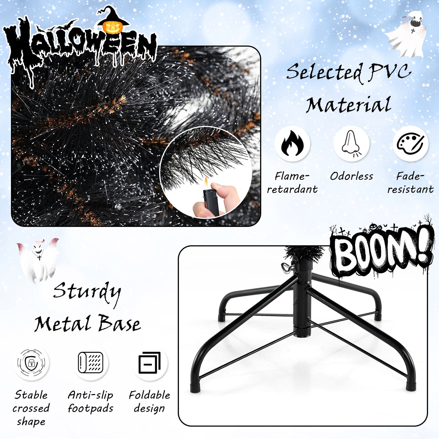 6/7/8 Feet Black Artificial Halloween Christmas Tree with PVC Branch Tips and 210/320/450 Cool White LED Lights-S, Black Christmas Tree at Gallery Canada
