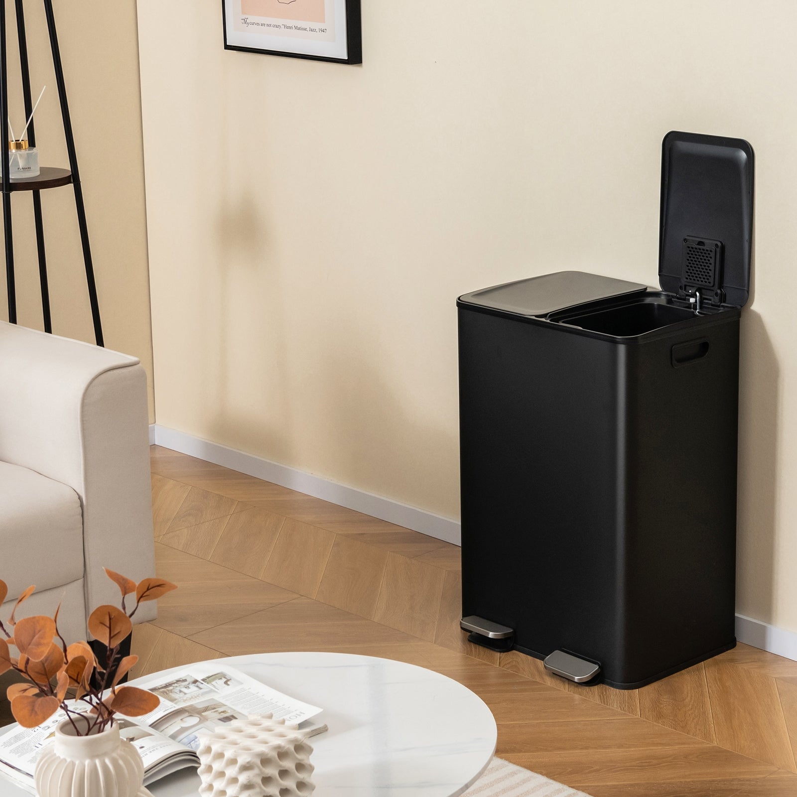 8 Gal Dual Compartment Trash Can, Black Kitchen Organization at Gallery Canada