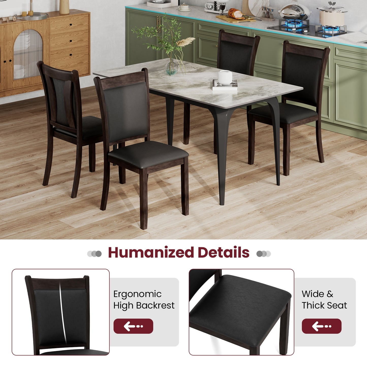 Dining Chairs Set of 2 Faux Leather Upholstered Kitchen Side Chairs with Padded Seat, Gray Dining Chairs at Gallery Canada