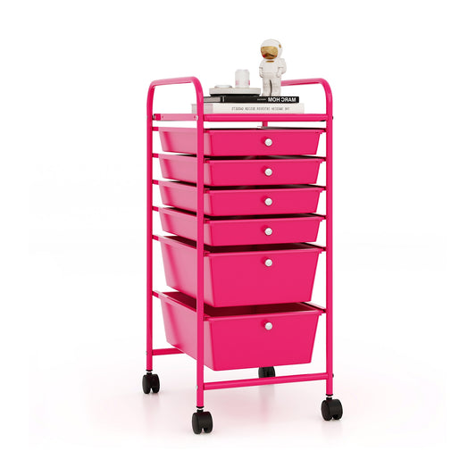 6 Drawers Rolling Storage Cart Organizer, Rose Red File Cabinets Rose Red at Gallery Canada