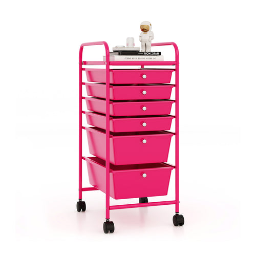 6 Drawers Rolling Storage Cart Organizer, Rose Red