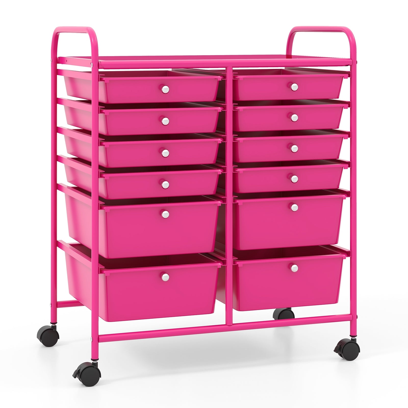 12-Drawer Rolling Storage Cart with Removable Drawers and Lockable Wheels, Rose Red File Cabinets Rose Red at Gallery Canada