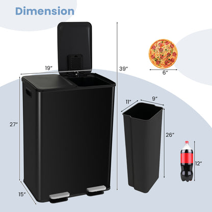 8 Gal Dual Compartment Trash Can, Black Kitchen Organization at Gallery Canada