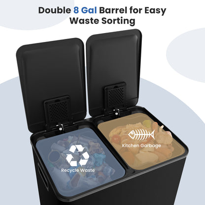 8 Gal Dual Compartment Trash Can, Black Kitchen Organization at Gallery Canada