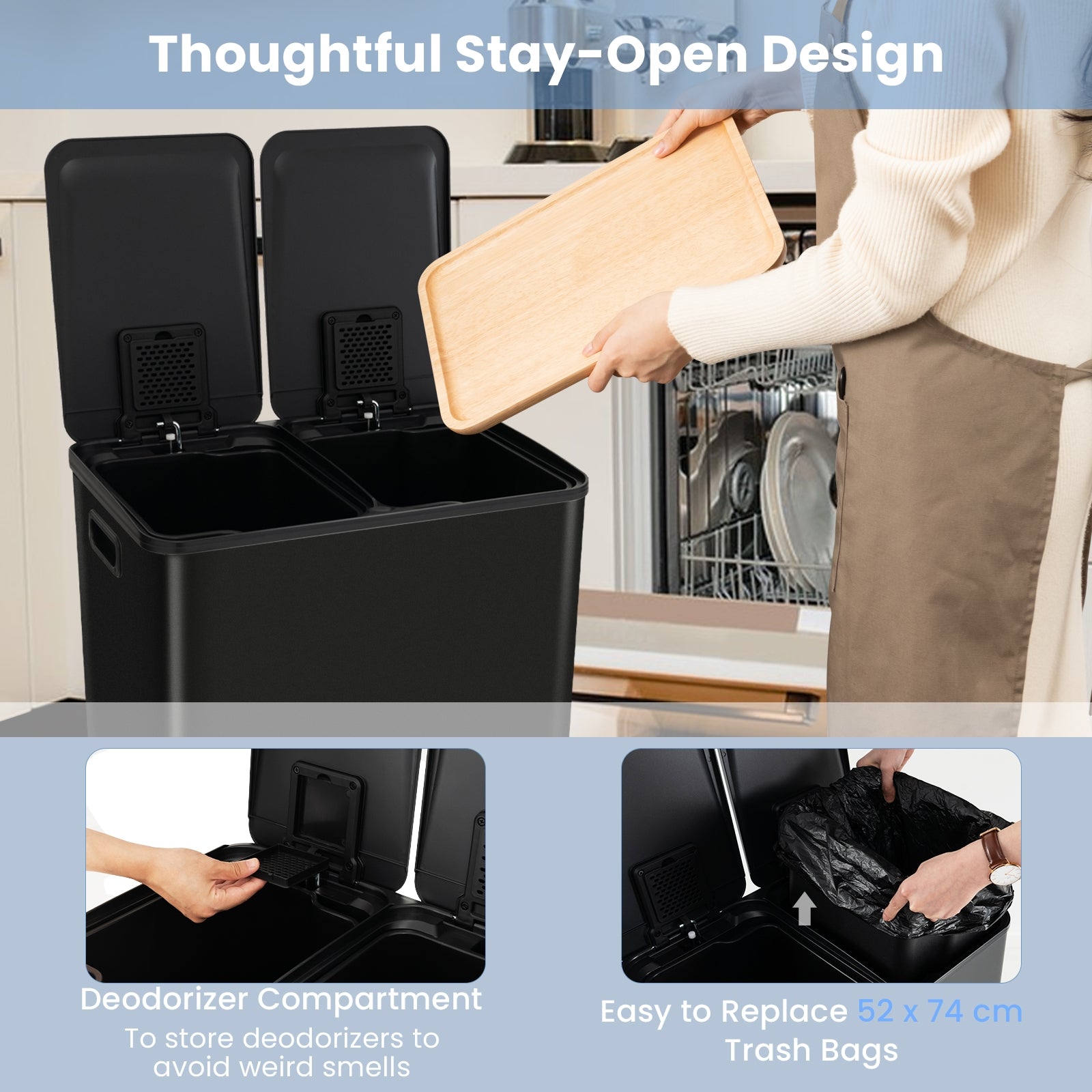 8 Gal Dual Compartment Trash Can, Black Kitchen Organization at Gallery Canada