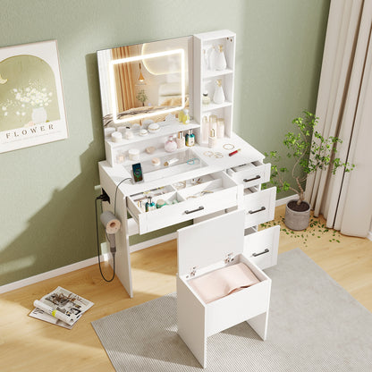 Dressing Desk with 3 Color Lighting and Hair Dryer Stand, White Makeup Vanities at Gallery Canada