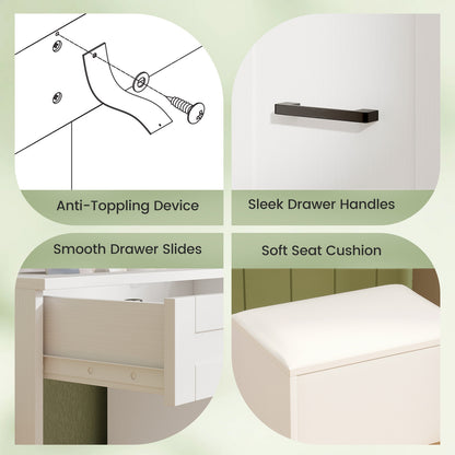 Dressing Desk with 3 Color Lighting and Hair Dryer Stand, White Makeup Vanities at Gallery Canada