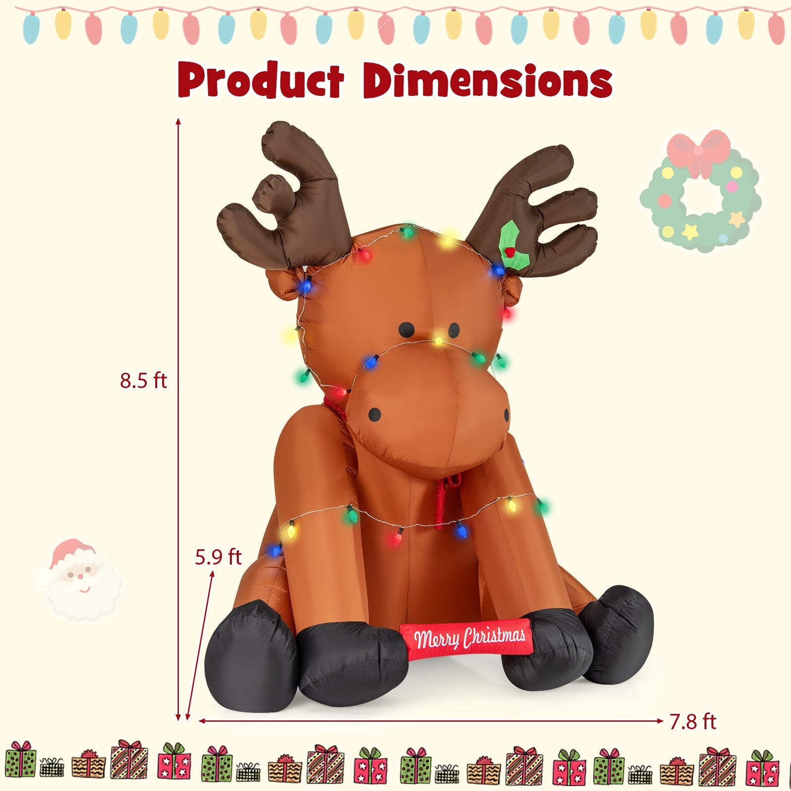 8.5 Feet Tall Christmas Inflatable Reindeer, 24 LED String Lights, Brown Christmas Decor & Accessories at Gallery Canada