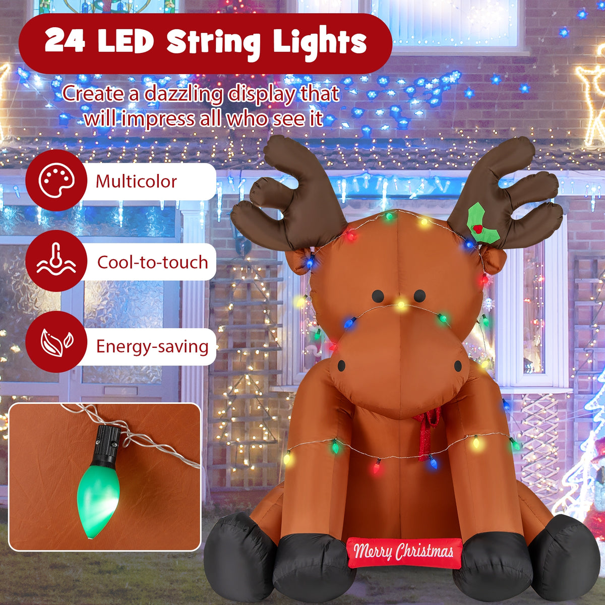 8.5 Feet Tall Christmas Inflatable Reindeer, 24 LED String Lights, Brown Christmas Decor & Accessories at Gallery Canada