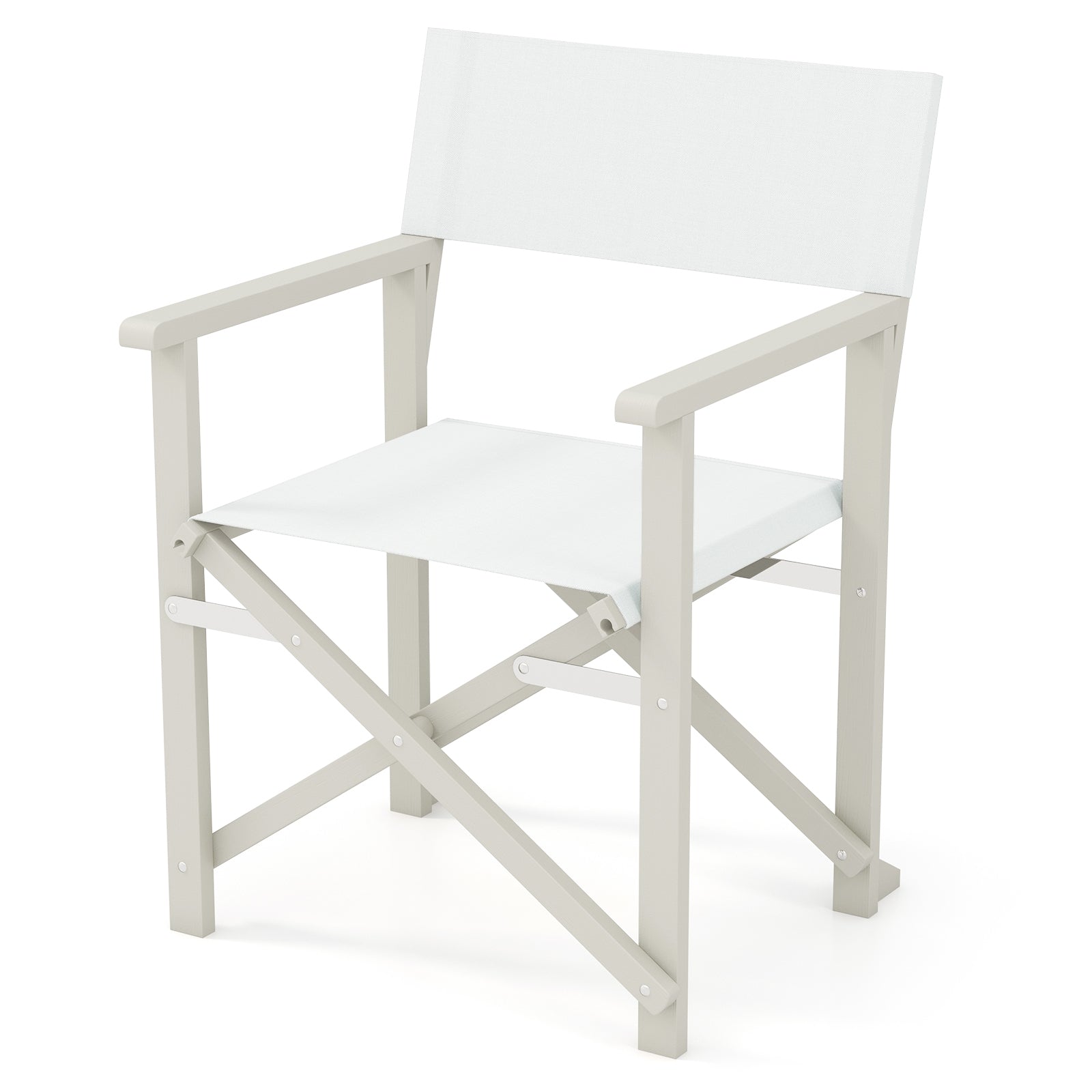 Folding Director Chair with Acacia Wood Frame and Machine Washable Oxford Fabric, Off White Patio Dining Chairs Off White at Gallery Canada