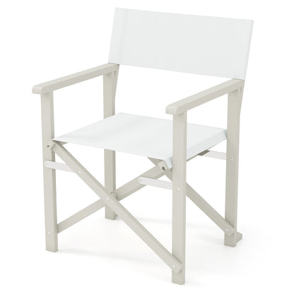 Folding Director Chair with Acacia Wood Frame and Machine Washable Oxford Fabric, Off White Patio Dining Chairs Off White at Gallery Canada