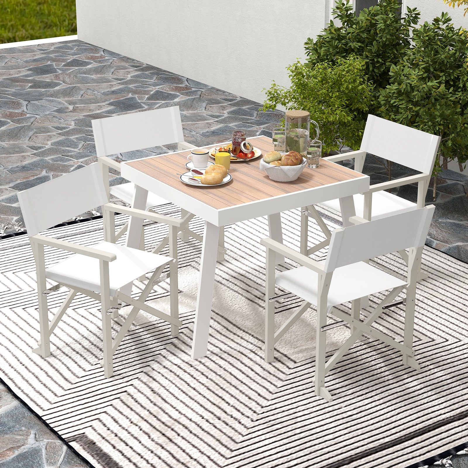 Folding Director Chair with Acacia Wood Frame and Machine Washable Oxford Fabric, Off White Patio Dining Chairs at Gallery Canada