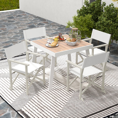 Folding Director Chair with Acacia Wood Frame and Machine Washable Oxford Fabric, Off White Patio Dining Chairs at Gallery Canada