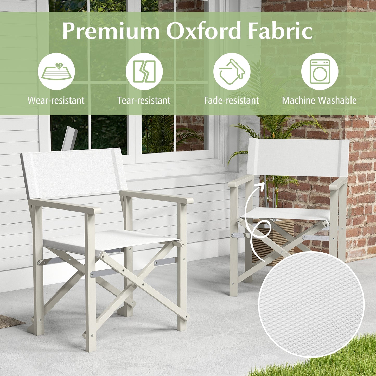 Folding Director Chair with Acacia Wood Frame and Machine Washable Oxford Fabric, Off White Patio Dining Chairs at Gallery Canada