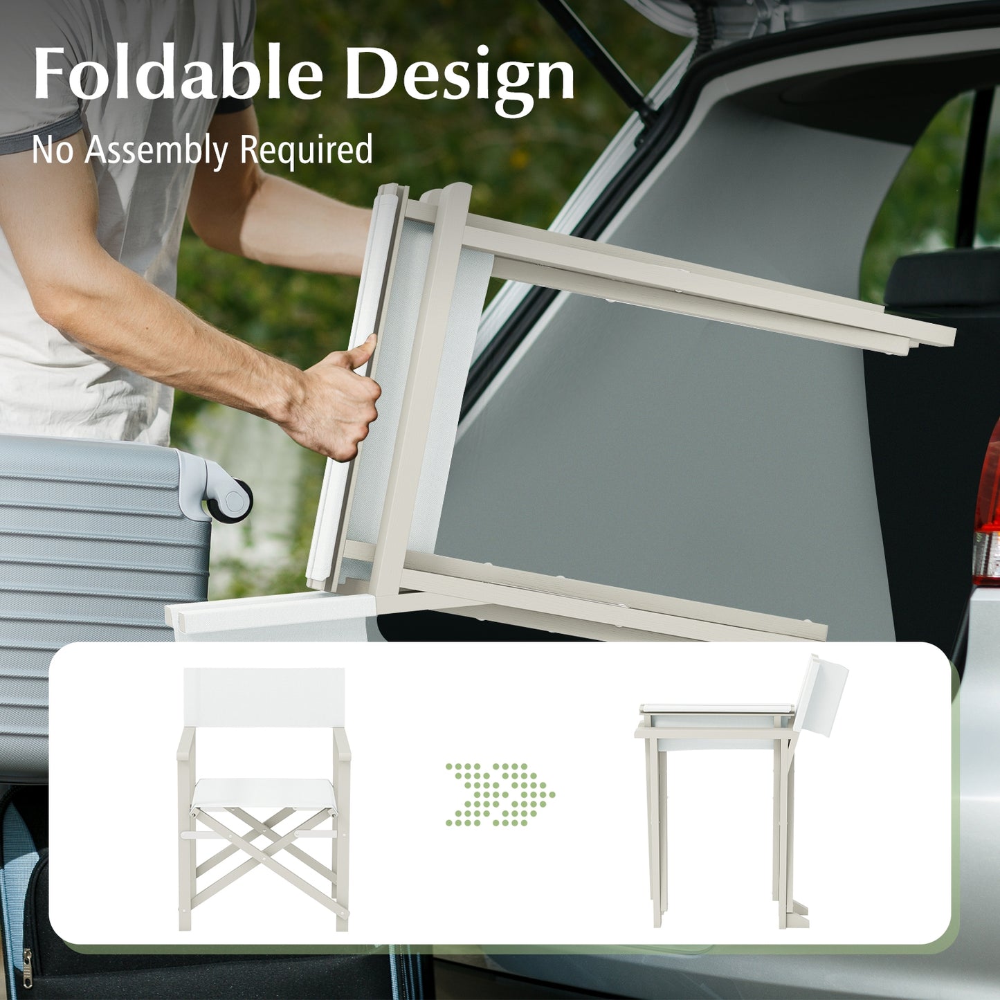 Folding Director Chair with Acacia Wood Frame and Machine Washable Oxford Fabric, Off White Patio Dining Chairs at Gallery Canada