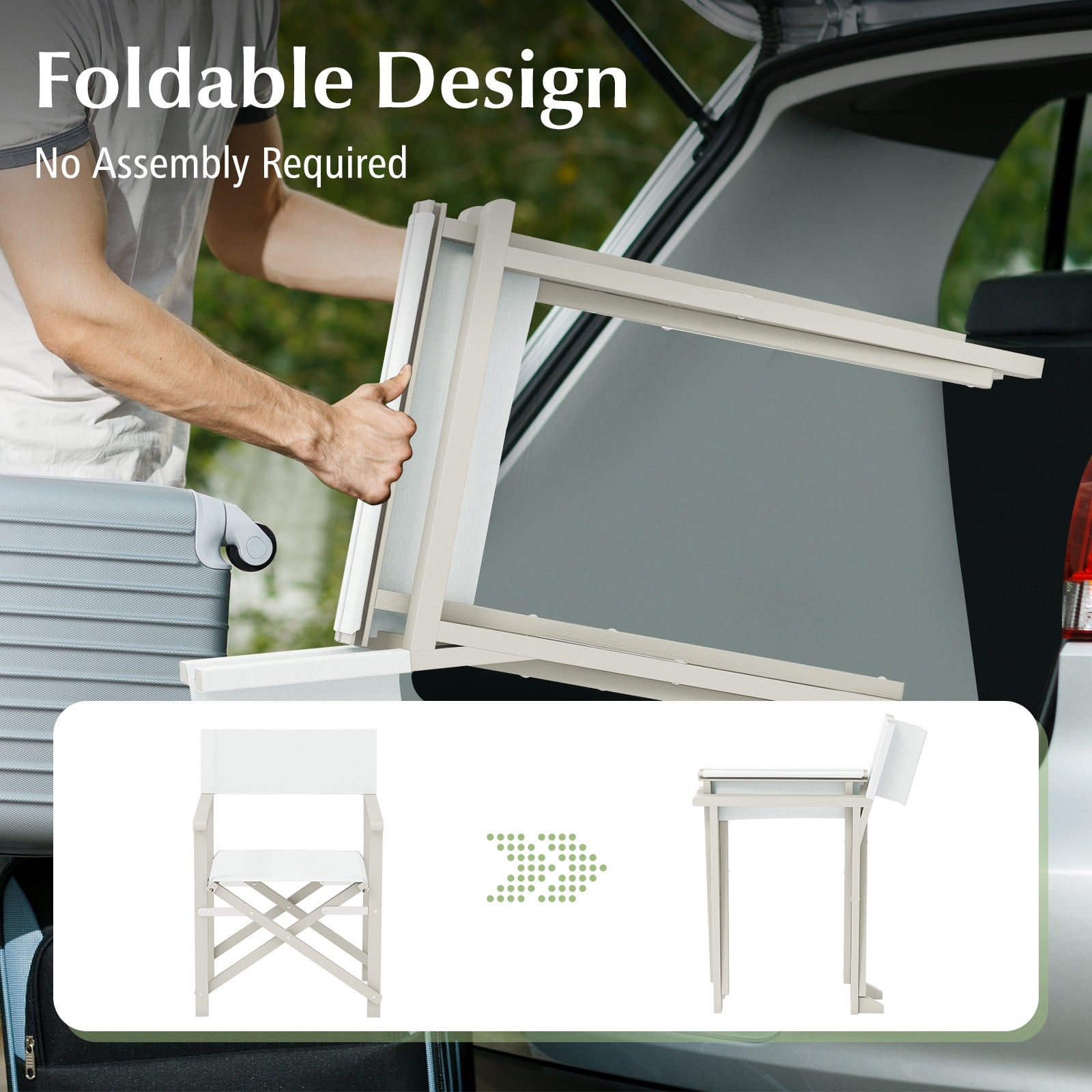 Folding Director Chair with Acacia Wood Frame and Machine Washable Oxford Fabric, Off White Patio Dining Chairs at Gallery Canada