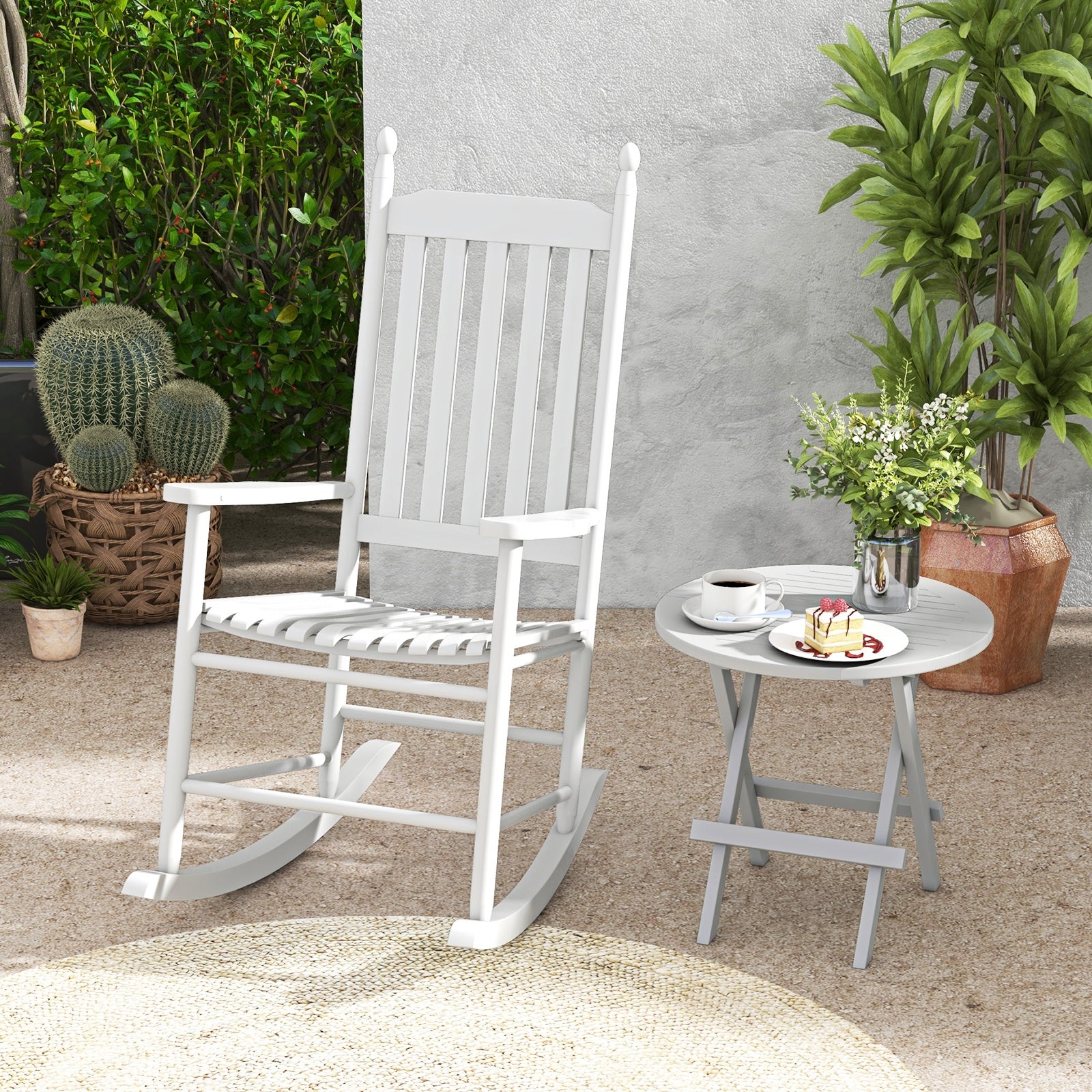 High-Back Acacia Wood Outdoor Rocking Chair with Solid Rocking Base, White Patio Rocking Chairs & Gliders at Gallery Canada