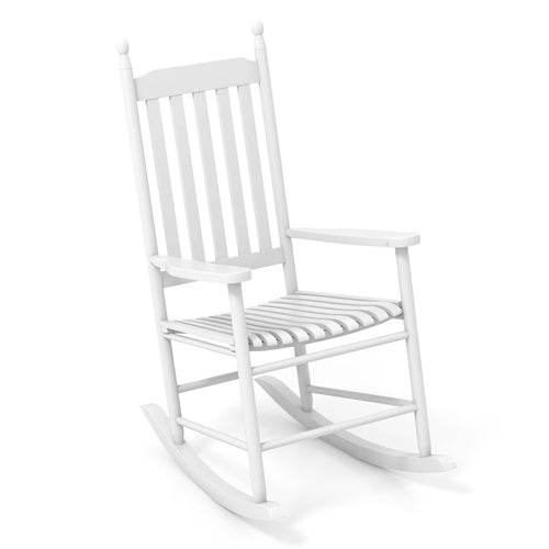 High-Back Acacia Wood Outdoor Rocking Chair with Solid Rocking Base, White