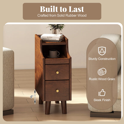 Solid Wood End Table Narrow Bedside Table with Pull-out Tray and 2 Storage Drawers, Brown Nightstands at Gallery Canada