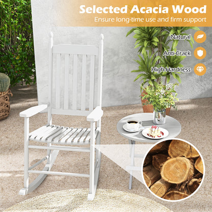 High-Back Acacia Wood Outdoor Rocking Chair with Solid Rocking Base, White Patio Rocking Chairs & Gliders at Gallery Canada