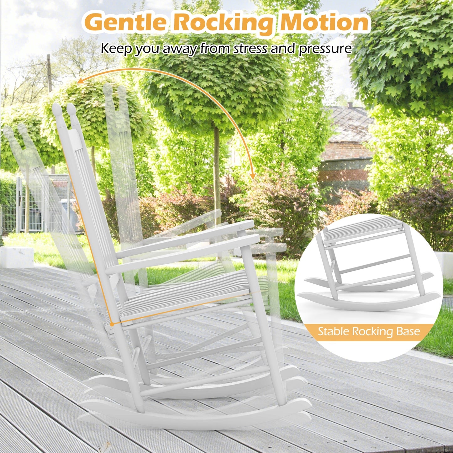 High-Back Acacia Wood Outdoor Rocking Chair with Solid Rocking Base, White Patio Rocking Chairs & Gliders at Gallery Canada