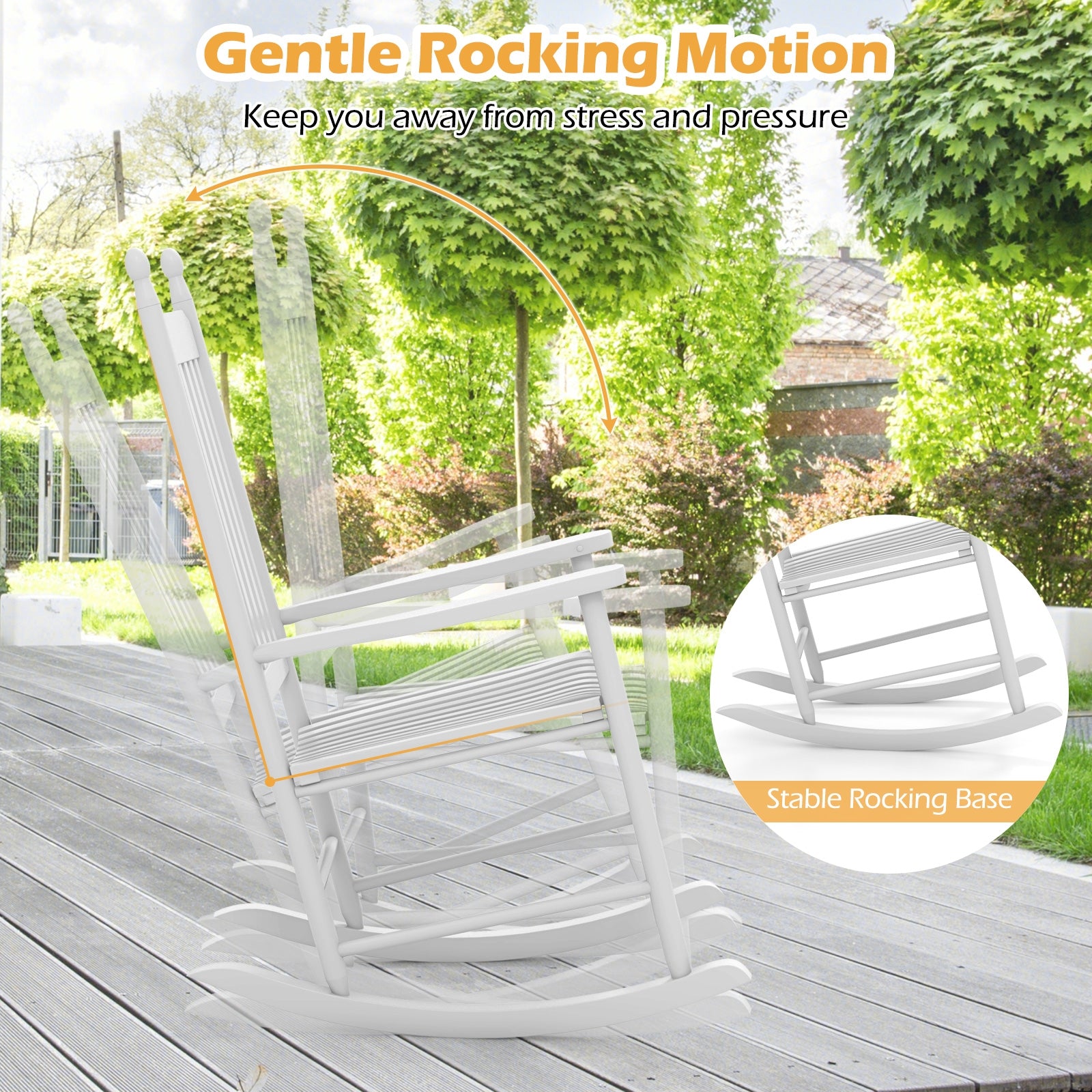 High-Back Acacia Wood Outdoor Rocking Chair with Solid Rocking Base, White Patio Rocking Chairs & Gliders at Gallery Canada