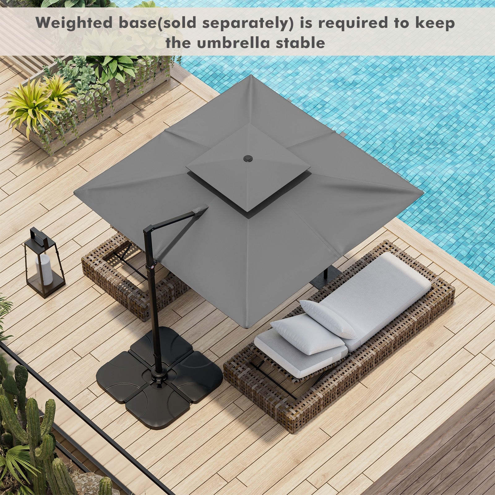 9.5 Feet Cantilever Patio Umbrella with 360° Rotation and Double Top, Gray Outdoor Umbrellas at Gallery Canada