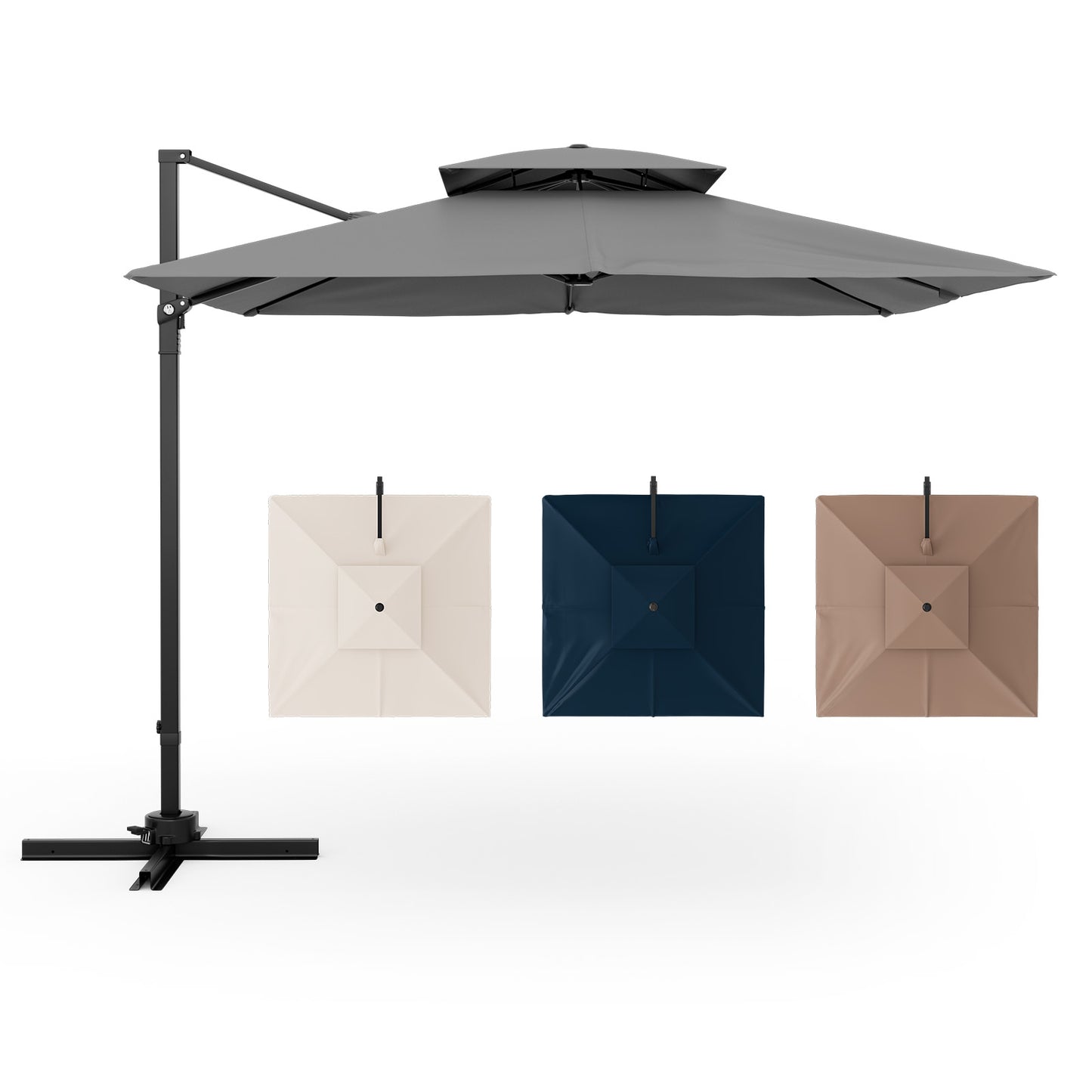 9.5 Feet Cantilever Patio Umbrella with 360° Rotation and Double Top, Gray Outdoor Umbrellas at Gallery Canada
