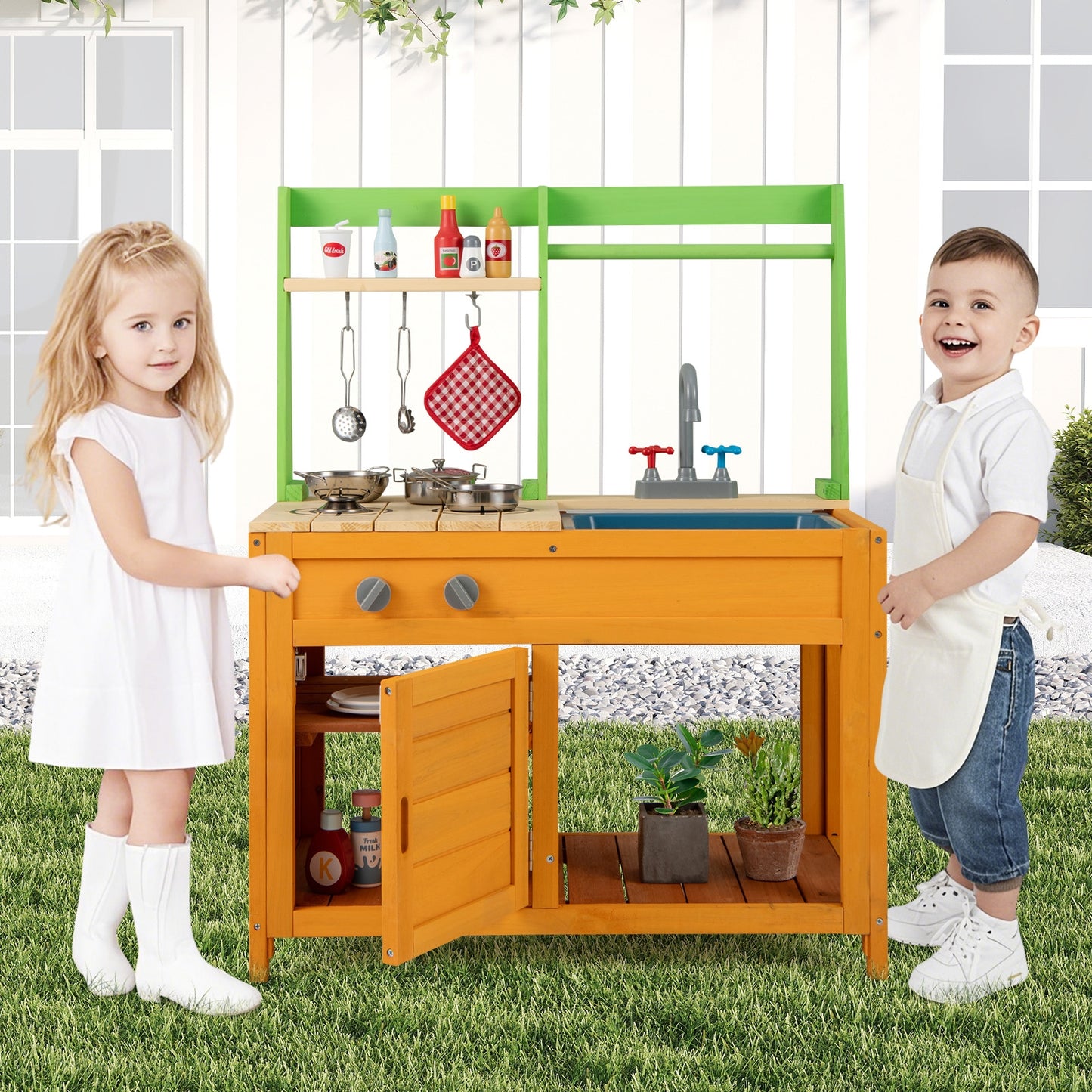 Outdoor Mud Kitchen Playset for Girls and Boys 3+ Years Old, Orange Play Kitchen Sets at Gallery Canada