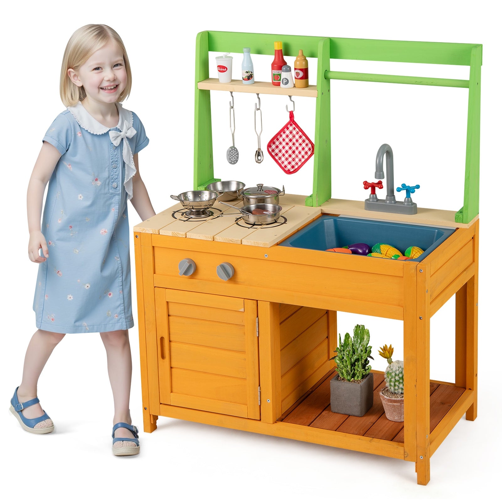 Outdoor Mud Kitchen Playset, For Kids 3+ Years, Orange Play Kitchen Sets Orange at Gallery Canada
