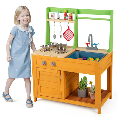 Outdoor Mud Kitchen Playset, For Kids 3+ Years, Orange Play Kitchen Sets Orange at Gallery Canada