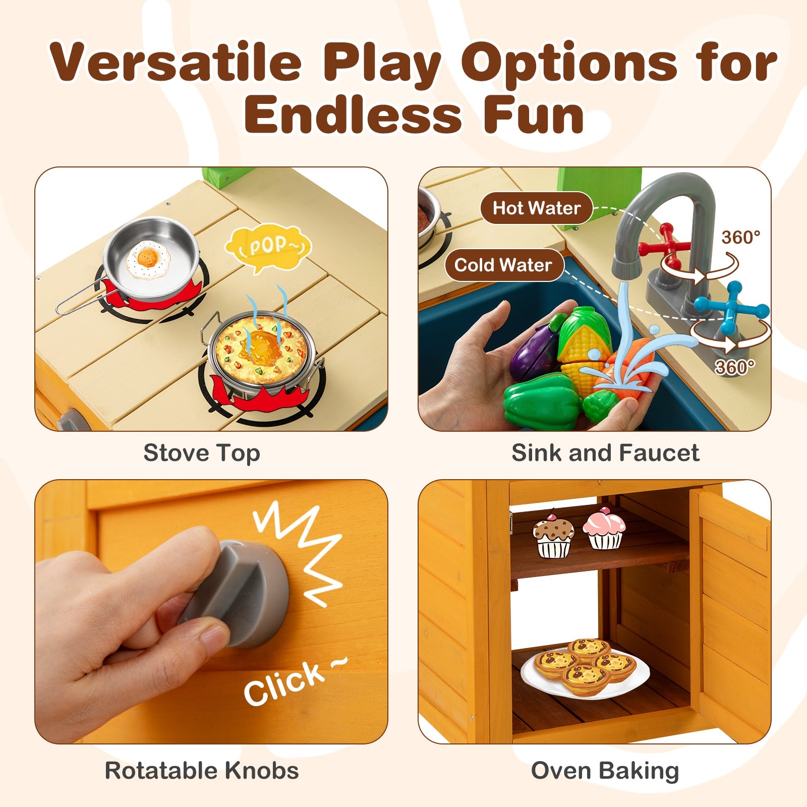 Outdoor Mud Kitchen Playset for Girls and Boys 3+ Years Old, Orange Play Kitchen Sets at Gallery Canada