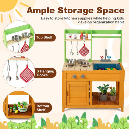 Outdoor Mud Kitchen Playset for Girls and Boys 3+ Years Old, Orange Play Kitchen Sets at Gallery Canada