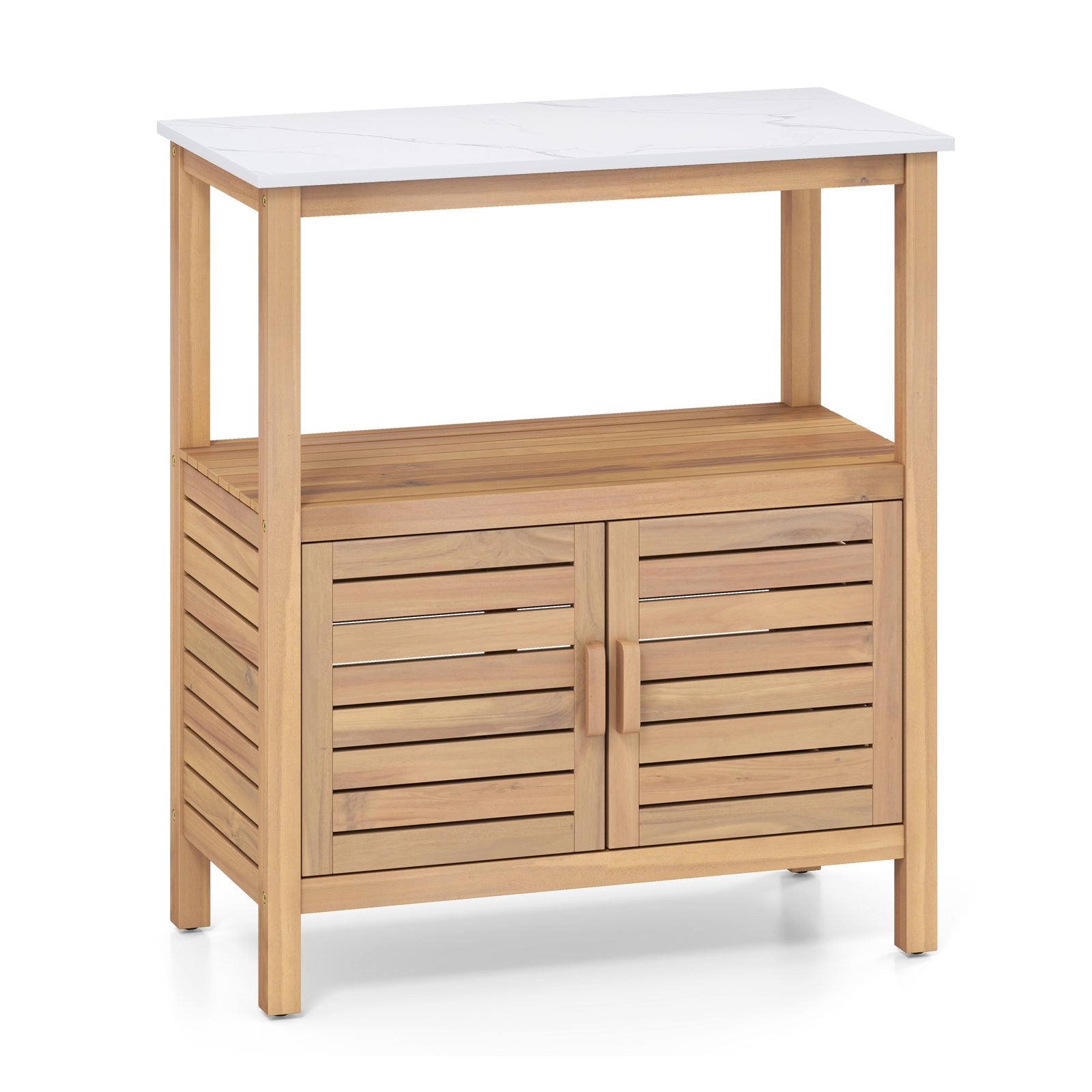 Outdoor Potting Bench Acacia Wood Garden Potting Table Planting Work Bench Station with Louvered Doors, Natural Potting Benches & Tables at Gallery Canada