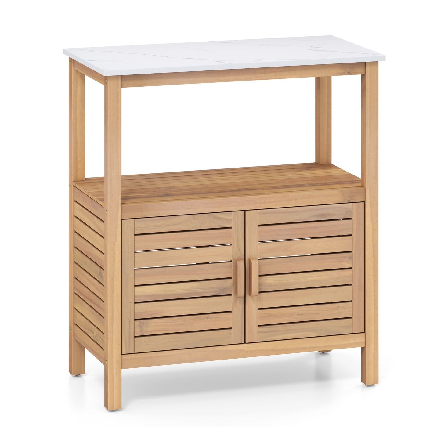 Outdoor Potting Bench Acacia Wood Garden Potting Table Planting Work Bench Station with Louvered Doors, Natural Potting Benches & Tables Natural at Gallery Canada