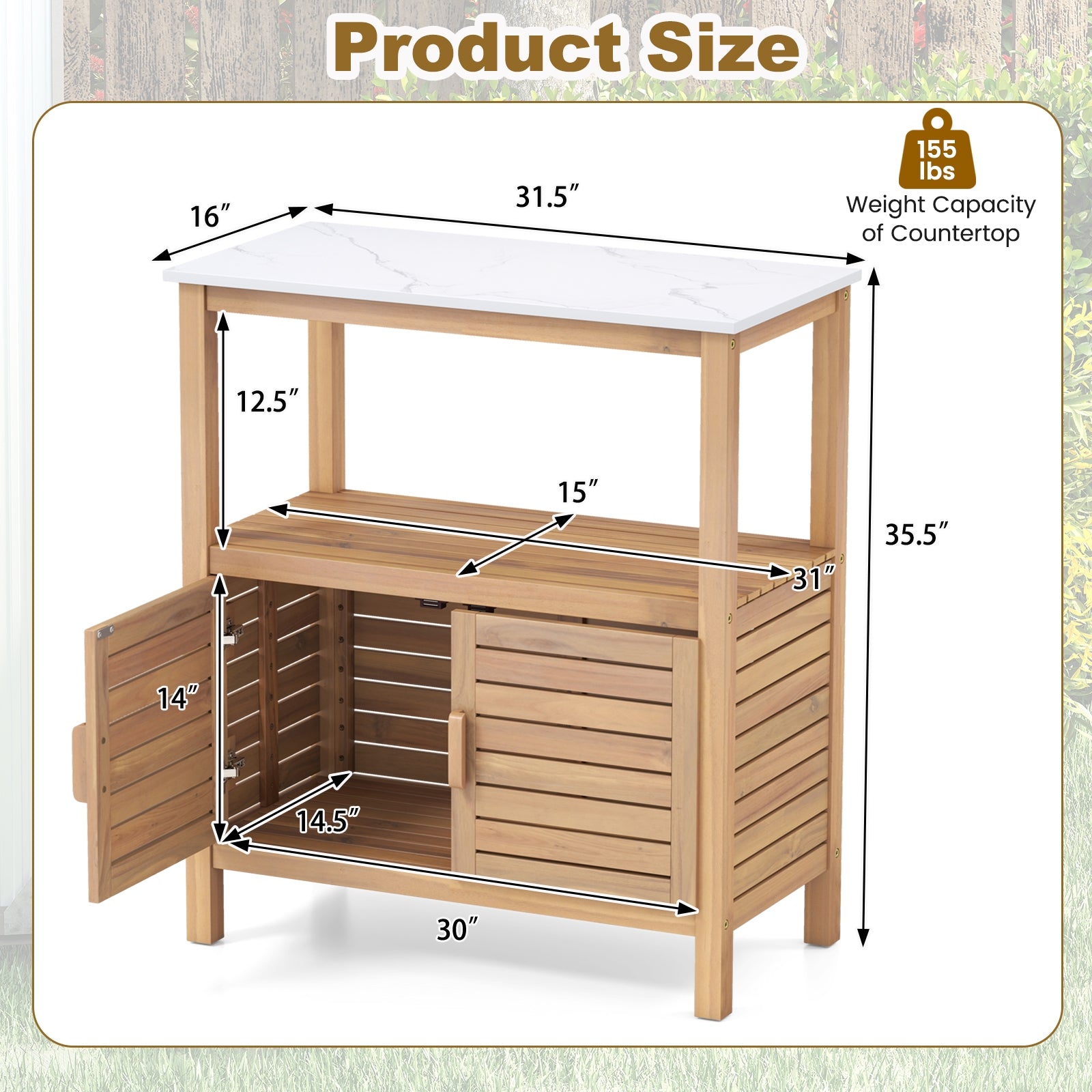 Outdoor Potting Bench Acacia Wood Garden Potting Table Planting Work Bench Station with Louvered Doors, Natural Potting Benches & Tables at Gallery Canada