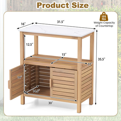 Outdoor Potting Bench Acacia Wood Garden Potting Table Planting Work Bench Station with Louvered Doors, Natural Potting Benches & Tables at Gallery Canada