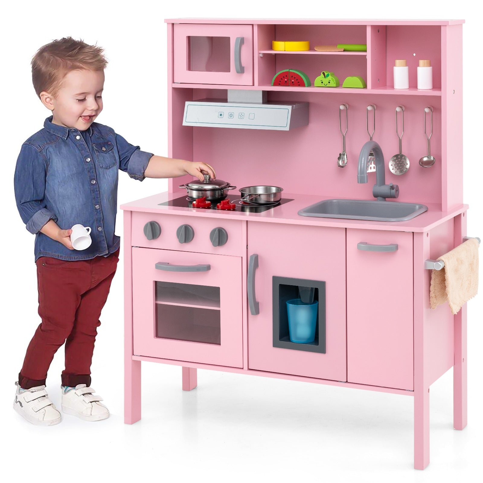 Wooden Pretend Play Kitchen Set for Toddlers, Pink Play Kitchen Sets at Gallery Canada