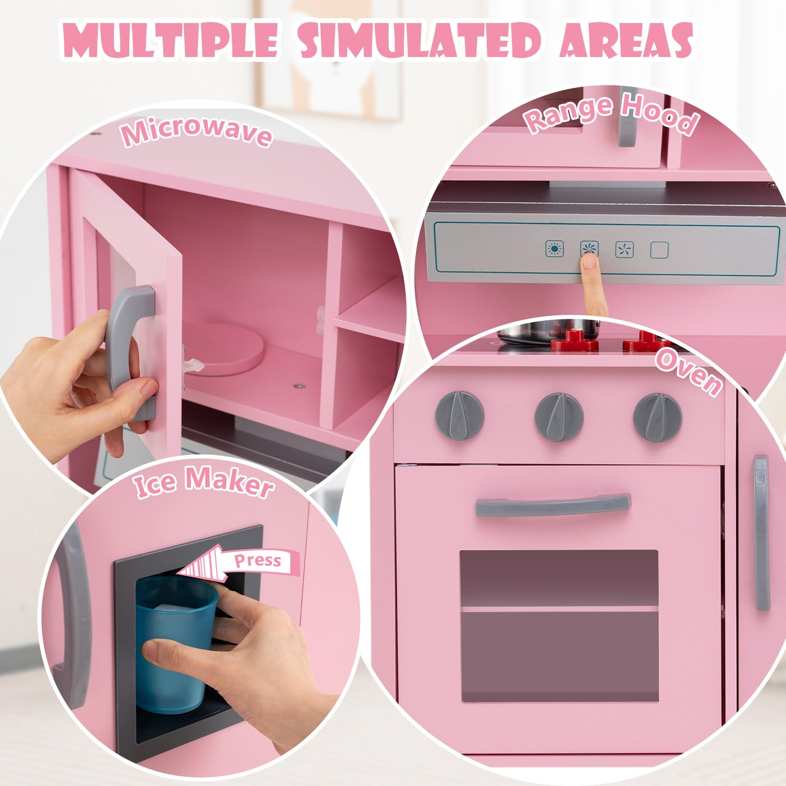 Wooden Pretend Play Kitchen Set for Toddlers, Pink Play Kitchen Sets at Gallery Canada
