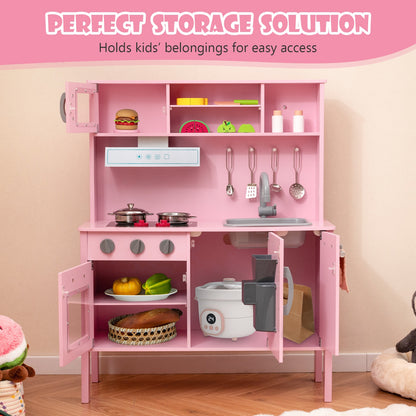 Wooden Pretend Play Kitchen Set for Toddlers, Pink Play Kitchen Sets at Gallery Canada