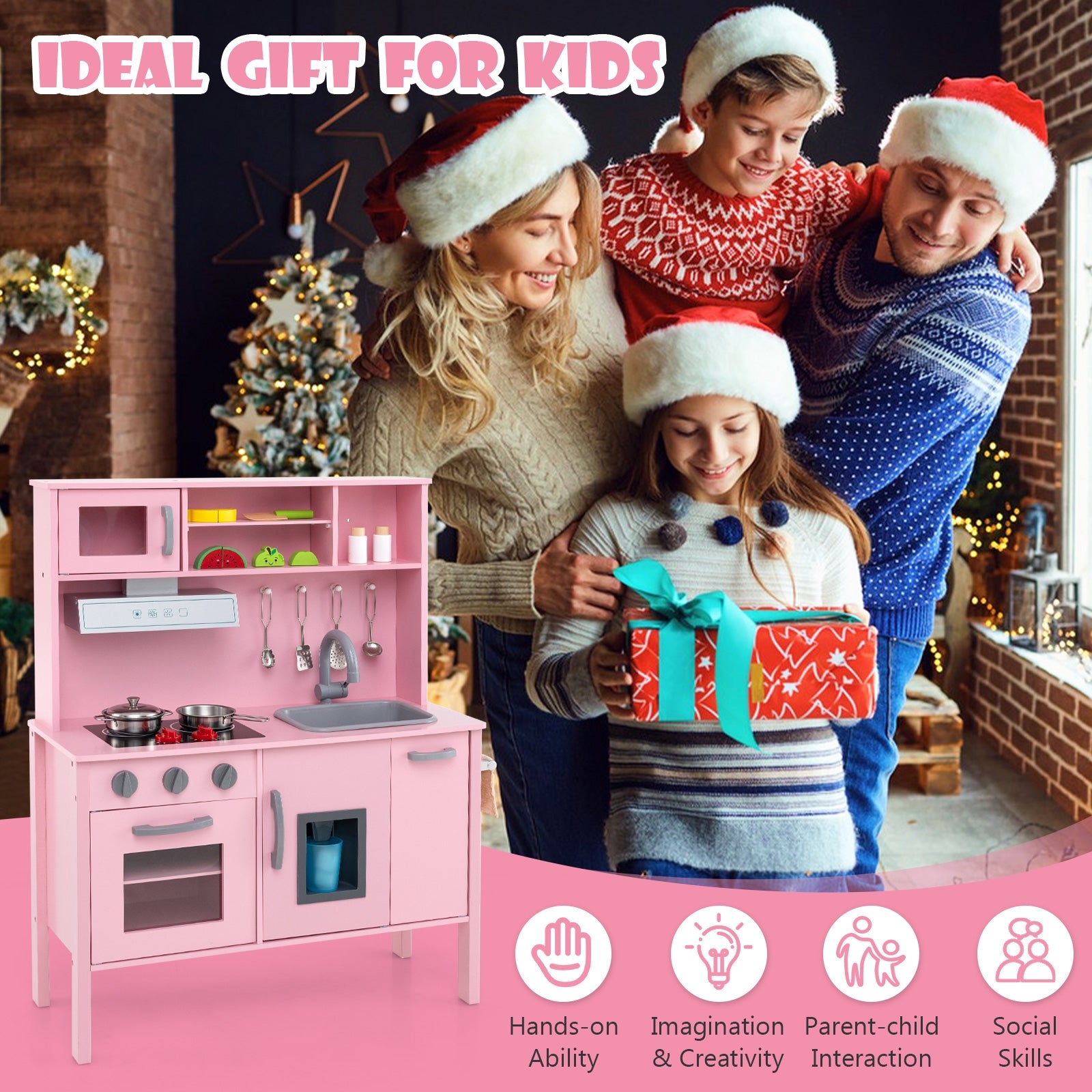 Wooden Pretend Play Kitchen Set for Toddlers, Pink Play Kitchen Sets at Gallery Canada